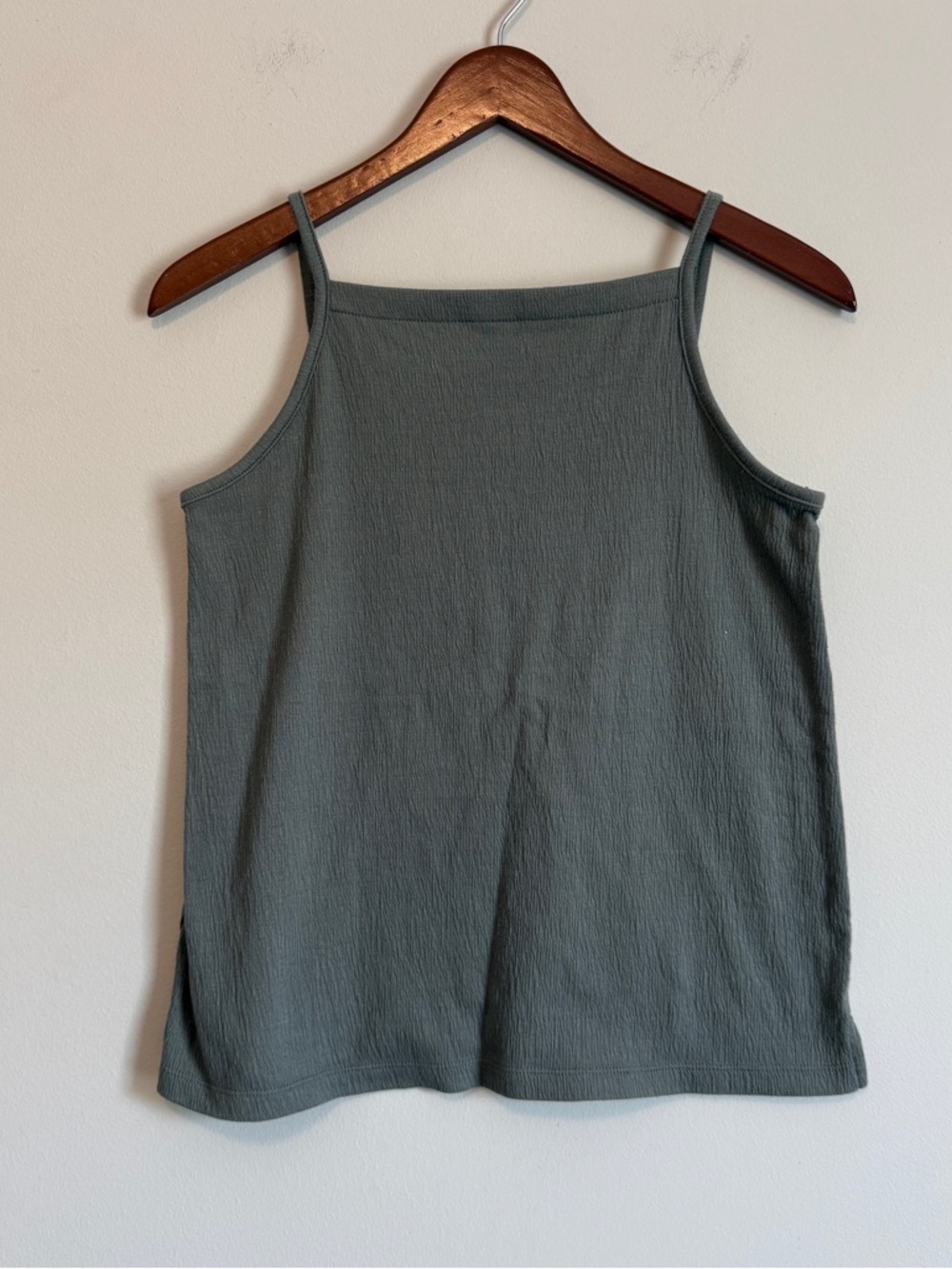 Textured Square Neck Tank Top Women XS Sage Olive Green Minimalist Staple French